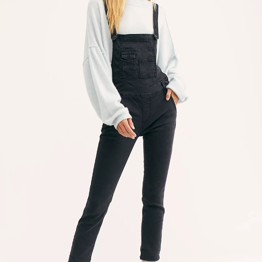 Free People Women's Black Denim Overalls